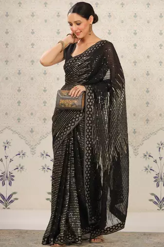 Black Heavy Georgette Sequence Embroidery Saree
