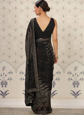 Black Heavy Georgette Sequence Embroidery Saree 5