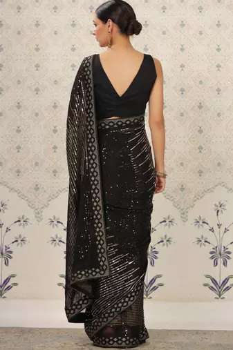 Black Heavy Georgette Sequence Embroidery Saree