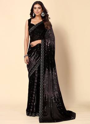 Balck Georgette Sequence Embroidery Saree 1