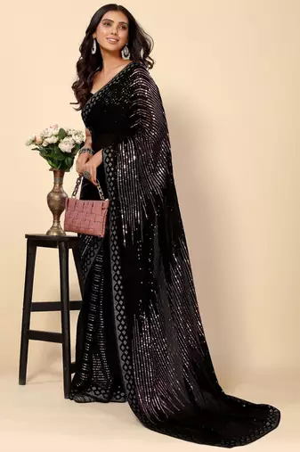 Balck Georgette Sequence Embroidery Saree