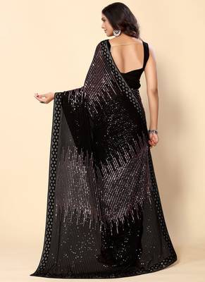 Balck Georgette Sequence Embroidery Saree 3
