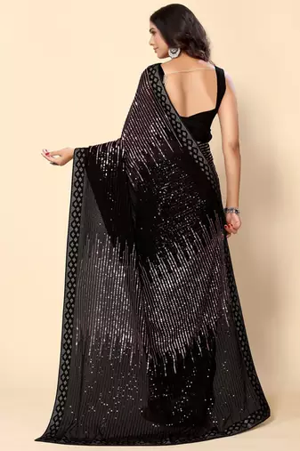 Balck Georgette Sequence Embroidery Saree