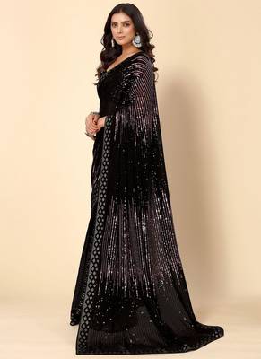 Balck Georgette Sequence Embroidery Saree 4