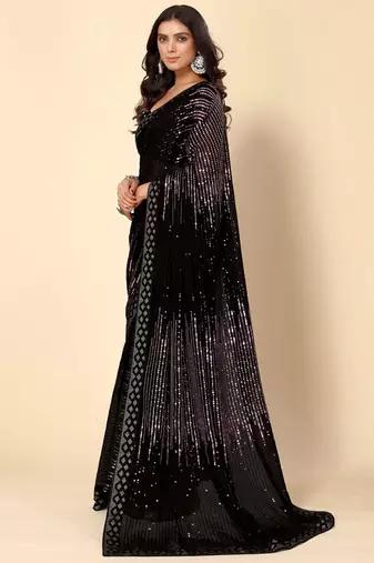 Balck Georgette Sequence Embroidery Saree