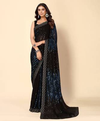  Royal Blue Party wear Georgette saree with stunning Heavy Sequin Embroidery 1