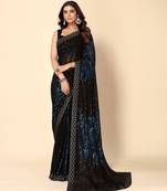 Royal Blue Party wear Georgette saree with stunning Heavy Sequin Embroidery
