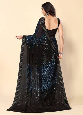  Royal Blue Party wear Georgette saree with stunning Heavy Sequin Embroidery 3