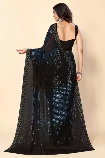  Royal Blue Party wear Georgette saree with stunning Heavy Sequin Embroidery