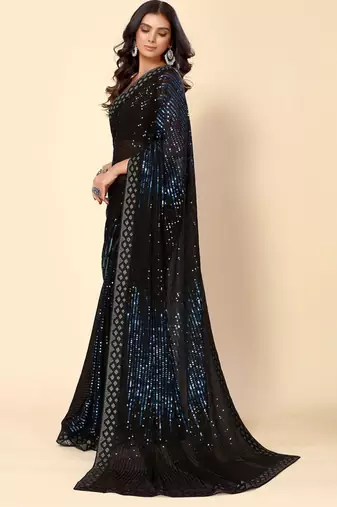  Royal Blue Party wear Georgette saree with stunning Heavy Sequin Embroidery