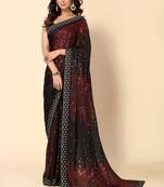 Maroon and Black Party Wear Georgette Saree with Stunning Heavy Sequin Embroidery