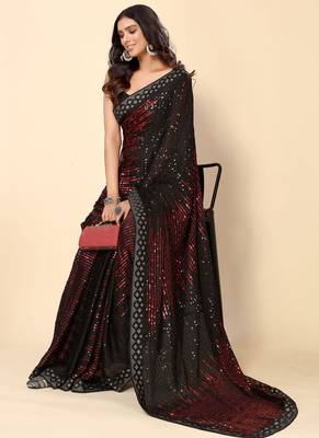 Maroon and Black Party Wear Georgette Saree with Stunning Heavy Sequin Embroidery 2
