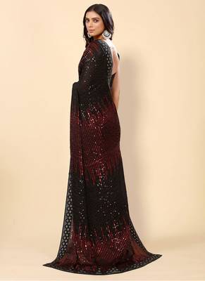 Maroon and Black Party Wear Georgette Saree with Stunning Heavy Sequin Embroidery 3