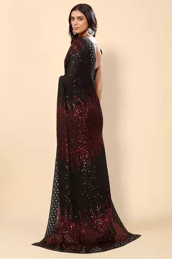 Maroon and Black Party Wear Georgette Saree with Stunning Heavy Sequin Embroidery