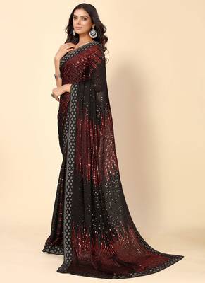 Maroon and Black Party Wear Georgette Saree with Stunning Heavy Sequin Embroidery 4