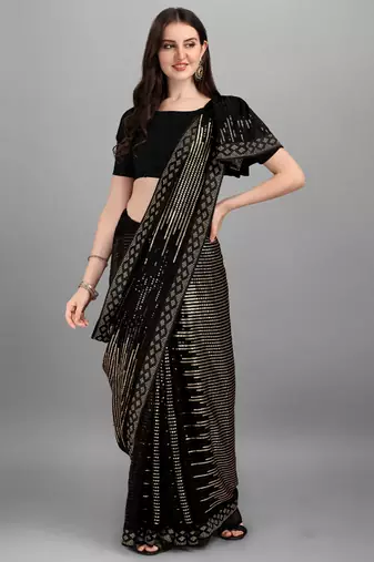 Gold Heavy Georgette Sequence Embroidery Saree
