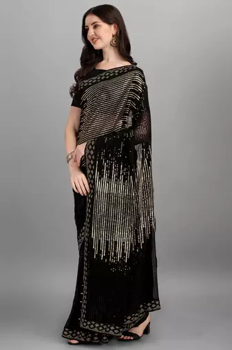 Gold Heavy Georgette Sequence Embroidery Saree