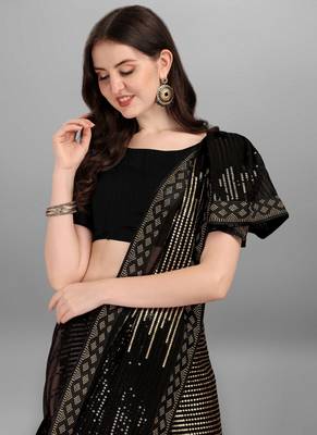 Gold Heavy Georgette Sequence Embroidery Saree 4