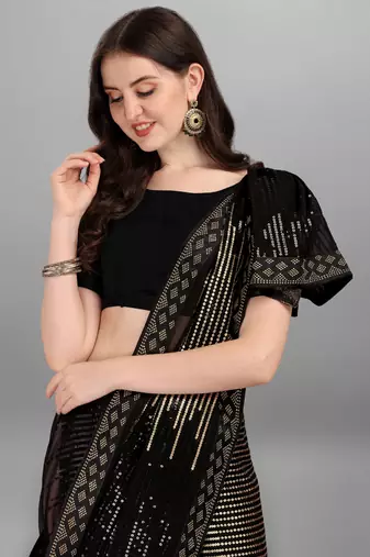 Gold Heavy Georgette Sequence Embroidery Saree