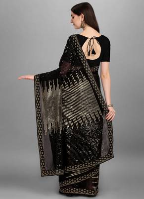 Gold Heavy Georgette Sequence Embroidery Saree 5
