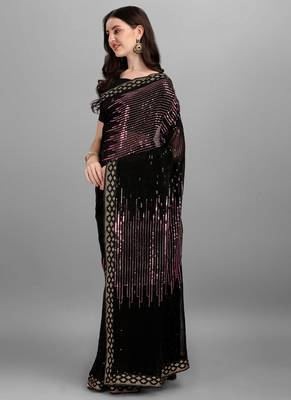 Purple Heavy Georgette Sequence Embroidery Saree 2