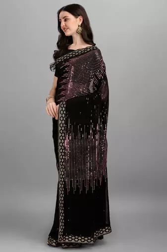 Purple Heavy Georgette Sequence Embroidery Saree