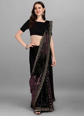 Purple Heavy Georgette Sequence Embroidery Saree 3