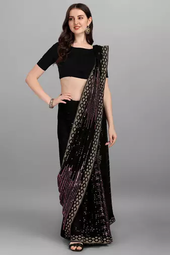 Purple Heavy Georgette Sequence Embroidery Saree