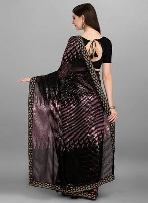 Purple Heavy Georgette Sequence Embroidery Saree 4