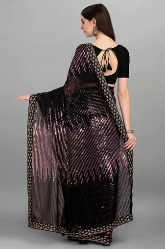 Purple Heavy Georgette Sequence Embroidery Saree