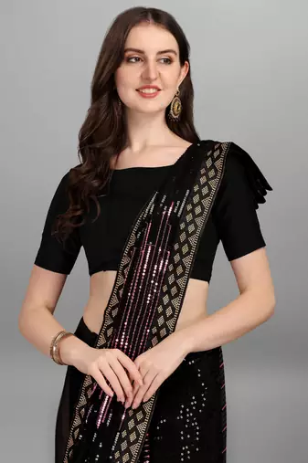 Purple Heavy Georgette Sequence Embroidery Saree