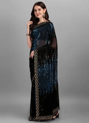Blue Heavy Georgette Sequence Embroidery Saree 2