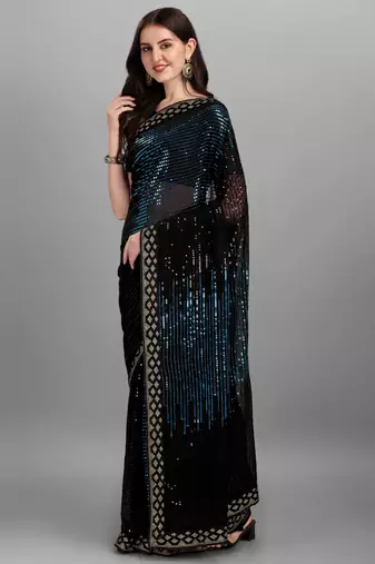 Blue Heavy Georgette Sequence Embroidery Saree