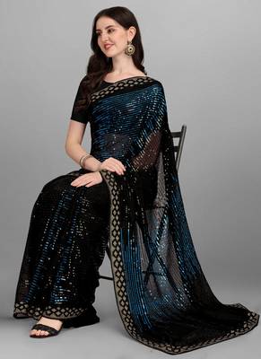Blue Heavy Georgette Sequence Embroidery Saree 3