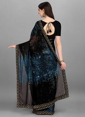 Blue Heavy Georgette Sequence Embroidery Saree 4