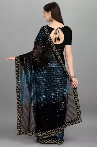 Blue Heavy Georgette Sequence Embroidery Saree