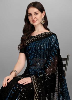 Blue Heavy Georgette Sequence Embroidery Saree 5