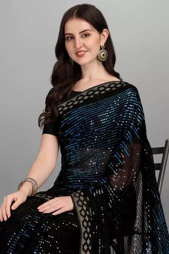 Blue Heavy Georgette Sequence Embroidery Saree