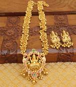 Gold platted ruby temple muvva long necklace with screw back earring