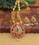 Gold platted ruby long necklace with screw back earring