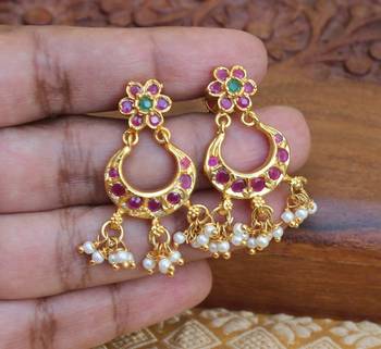 Gold platted ruby peacock long necklace with screw back earring 4