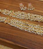 Gold platted pearl muvva layered long necklace with screw back earring