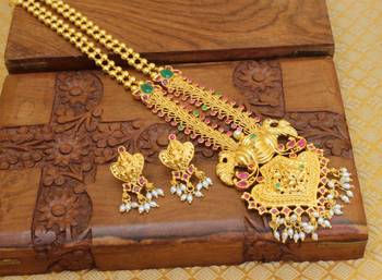 Gold platted kempu temple long necklace with screw back earring 1