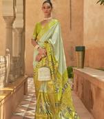 Kimisha women's lemon green silk saree with unstitched blouse piece