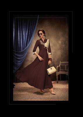 Brown Thread Embroidery Rayon Stiched Readymade Gown 1