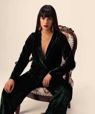 Emerald silk velvet co-ord set 2