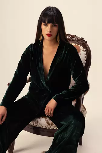 Emerald silk velvet co-ord set