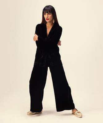 Black silk velvet co-ord set 3