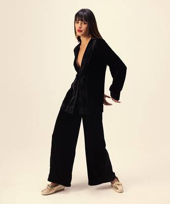 Black silk velvet co-ord set 4