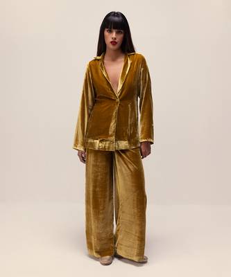 Golden yellow silk velvet co-ord set 1